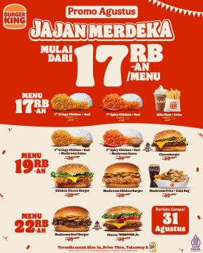 Burger King promo bulan Agustus 2025. (Instagram @burgerking.id)